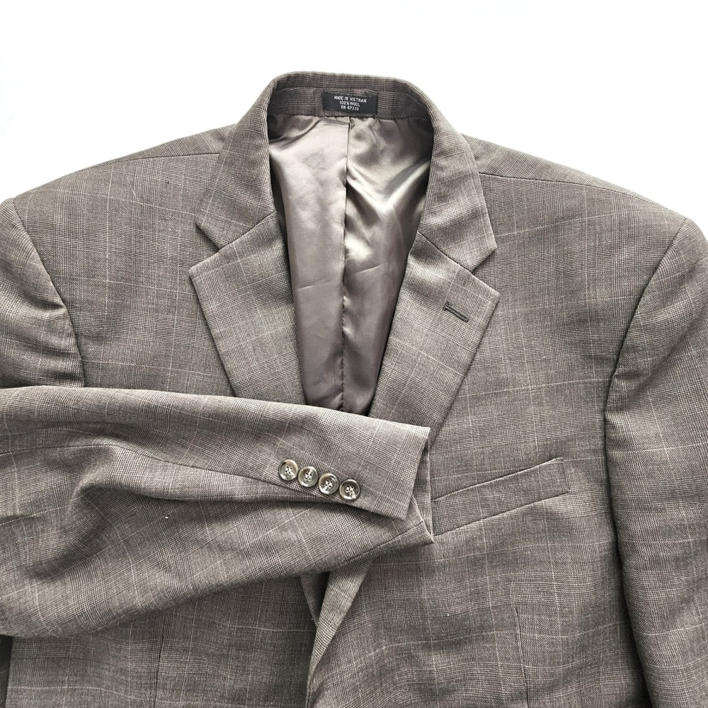 Jones New York Classic Mens 46R Brown Glen Plaid 100% Wool 2-Button Blazer